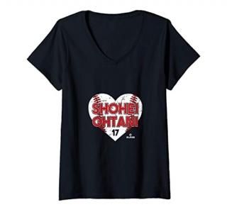 Womens Shohei Ohtani - Heart Baseball - Apparel - V-Neck T-Shirt