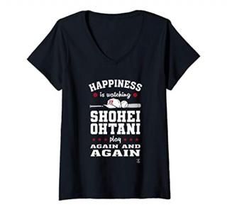 Womens Shohei Ohtani Happiness is Watching Gameday V-Neck T-Shirt