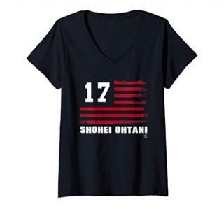 Womens Shohei Ohtani Vintage Flag Gameday V-Neck T-Shirt