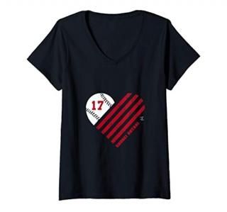 Womens Shohei Ohtani Baseball Striped Heart Gameday V-Neck T-Shirt