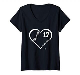 Womens Shohei Ohtani Player Heart Number Gameday V-Neck T-Shirt