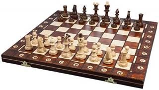 Handmade European Wooden Chess Set with 16 Inch Board and Hand Carved Chess Piec