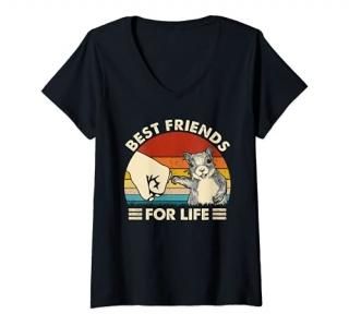 Womens Retro Vintage Squirrel Best Friend For Life Fist Bump V-Neck T-Shirt