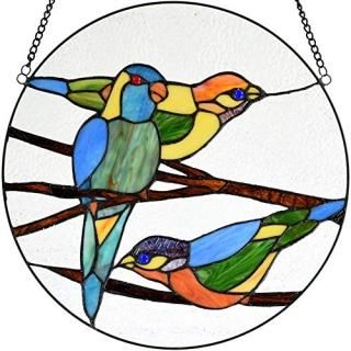 Bieye W10044 Tropical Birds on Branches Tiffany Style Stained Glass Window Panel