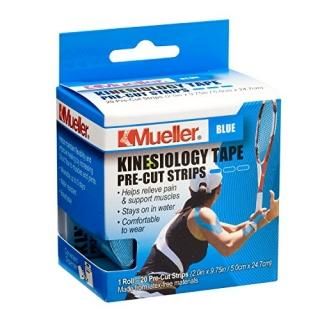 Mueller Sports Medicine Kinesiology Tape Pre-Cut Strips Blue 20 Strips 2 x 9.75 