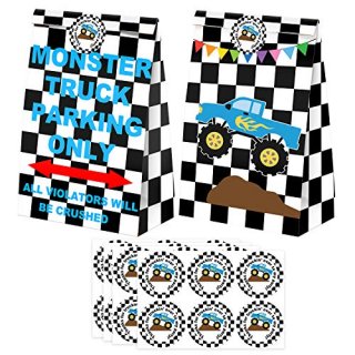24 Pack Monster Truck Party Candy Favor Bags with Stickers Monster Truck Goodie 