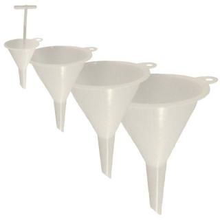 Set of 4 General Purpose Plastic Funnels. Assorted Sizes Nested Funnel Set by Ch