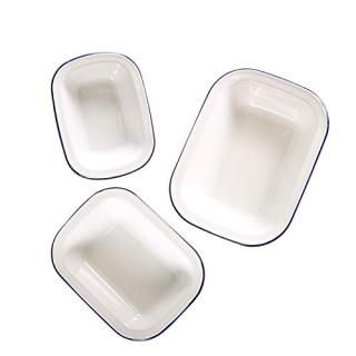 Webake Enamelware Roasting Pan 3 Pack Enamel Bakeware Set - Solid White with Blu