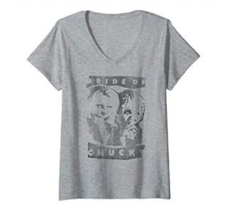 Womens Child's Play Bride Of Chucky Faded Portrait V-Neck T-Shirt