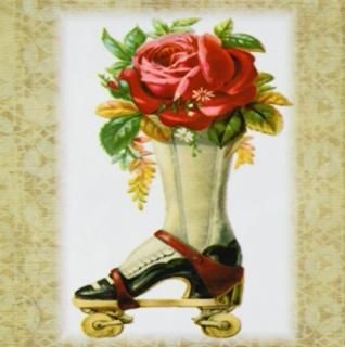 set-of-8-Ceramic - 3dRose cst_43729_4 Roller Skate with Rose-Ceramic Tile Coaste