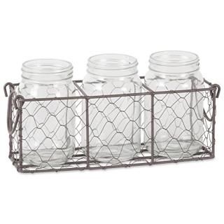 DII Rustic Chickenwre Flatware Caddy With Clear Jars