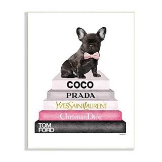 Stupell Industries Book Stack Fashion French Bulldog Wall Plaque Art 13x19 Multi