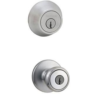 Kwikset 695 Tylo Entry Knob and Double Cylinder Deadbolt Combo Pack in Satin Chr
