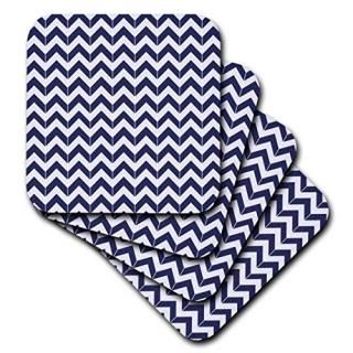 set-of-4-Soft - 3dRose Navy Blue and White Chevron Herringbone - Soft Coasters S