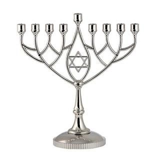 Zion Judaica Hanukkah Menorah Silverplated Full Size Non Tarnish - Classic Geome