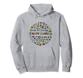 Happy Camper Camping Symbols and Tools for Men Women Kids Pullover Hoodie