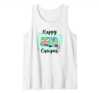 Happy Camper Retro Trailer Camping Gift for Women and Kids Tank Top