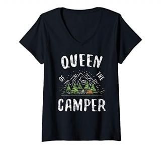 Womens Queen Of The Camper T-Shirt Camping Gift Shirt V-Neck T-Shirt