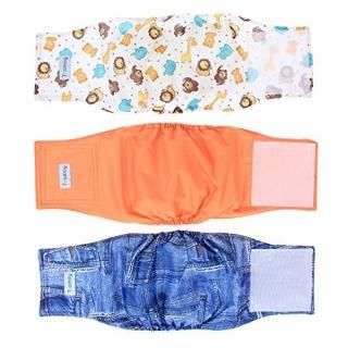 Teamoy Reusable Wrap Diapers for Male Dogs Washable Puppy Belly Band Pack of 3 M