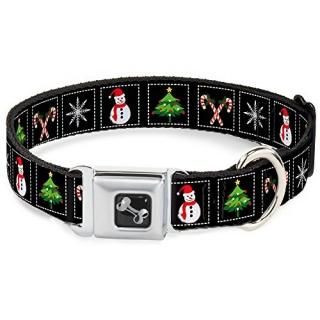 Buckle-Down 9-15 Christmas Blocks Black/White/Multi Color Dog Collar Bone Small