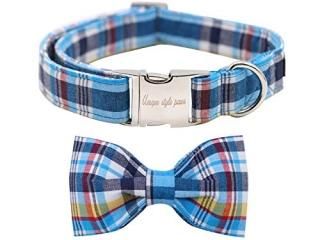 Unique style paws Plaid Dog Collar with Bow Pet Gift Adjustable Soft&Comfy Bowti