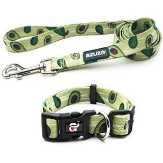 azuza Dog Collar and Leash Set Fun Avocado Patterns on Nylon Collar and Matching