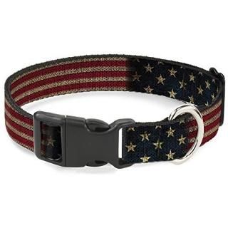 Buckle-Down Plastic Clip Collar - Vintage US Flag Stretch - 1 Wide - Fits 9-15 N