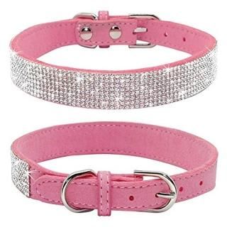 Haoyueer Rhinestone Dog Collar Cute Dazzling Sparkling Soft Suede Leather Dog Ca