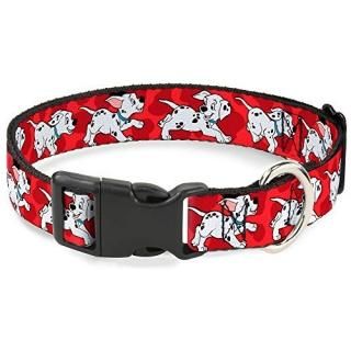 Buckle-Down Plastic Clip Collar - Dalmatians Running/Paws Reds/White/Black - 1 W