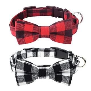 Malier 2 Pack Dog Collar with Bow tie Cute Plaid Pattern Dog Collar with Bow tie