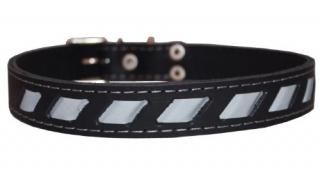 High Quality Genuine Leather Reflective Dog Collar 24x1 Black Fits 17.5-22.5 Nec