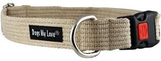 Cotton Web Adjustable Dog Collar with Locking Device 4 Sizes Beige Large Neck 16