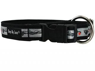 Cotton Web Adjustable Dog Collar 2 Sizes Medium to XXLarge Grey Flowers Pattern 