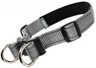 Soft Neoprene Padded Adjustable Reflective 1 Wide 2 Rings Design Dog Collar Grey
