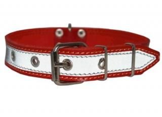 Genuine Leather Reflective Dog Collar 20 Long 1 Wide Red Fits 14-17.5 Neck