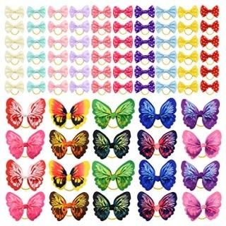 Tongcloud 80 pcs Dog Hair Bows with Rubber Bands Butterfly Dog Knotted Bows Pet 
