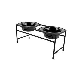 Platinum Pets Modern Double Diner Puppy Stand with Two 1-Cup Rimmed Bowls Black 