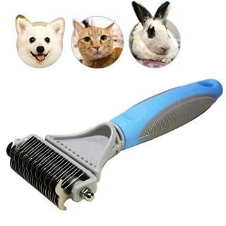 Pet Dematting Comb - 2 Sided Undercoat Rake for Cats & Dogs - Safe Grooming Tool