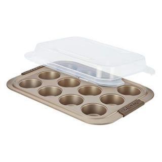 Anolon 12 Cup Advanced Bronze Nonstick Bakeware Muffin Pan with Silicone Grips B