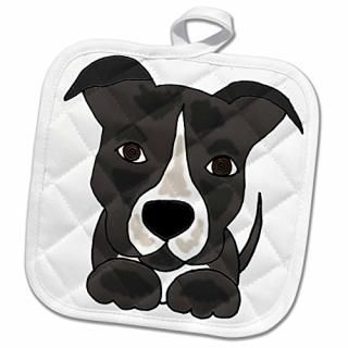 8x8 Potholder - 3dRose All Smiles Art Dogs - Funny Grey Pitbull Puppy Dog Cartoo
