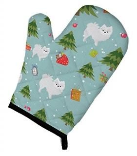 Carolines Treasures BB4973OVMT Christmas White Pomeranian Oven Mitt