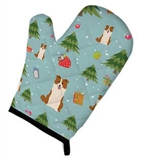 Carolines Treasures BB4779OVMT Christmas Border Collie Red & White Oven Mitt