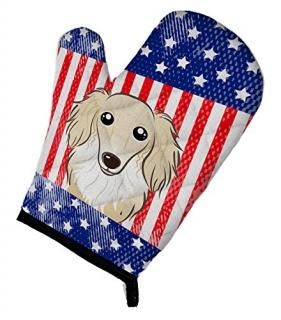 Caroline's Treasures BB2142OVMT American Flag and Longhair Creme Dachshund Oven 