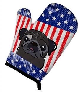 Caroline's Treasures BB2193OVMT American Flag and Black Pug Oven Mitt Large mult