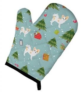 Carolines Treasures BB4927OVMT Christmas Longhair Pied Chihuahua Oven Mitt