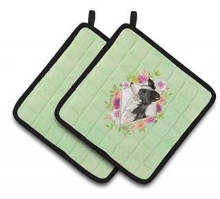Caroline's Treasures CK4418PTHD Border Collie Green Flowers Pair of Pot Holders 