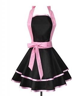 Hyzrz Lovely Handmade Cotton Retro Black Aprons for Women Girls Cake Kitchen Coo