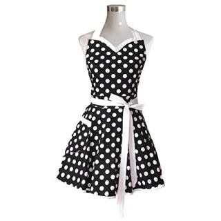 Lovely Sweetheart Retro Kitchen Aprons Woman Girl Cotton Polka Dot Cooking Salon