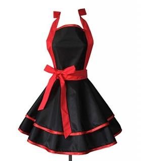 Hyzrz Lovely Handmade Cotton Retro Black Aprons for Women Girls Cake Kitchen Coo