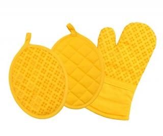 Sticky Toffee Printed Silicone Oven Mitt and Pot Holders 100% Cotton 3 Piece Set
